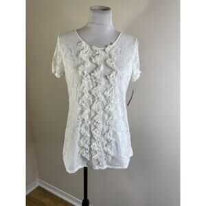 Forever Fashion Womens Lace TOP - Size XL - White Short Sleeve Feminine NWT